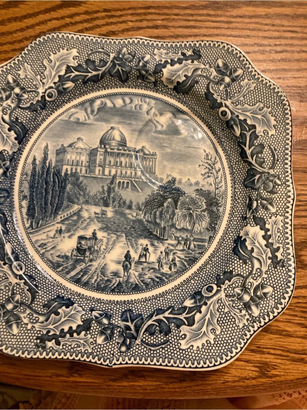 Blue Transferware Decorative Plate with Scenic Motif